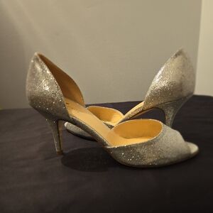 Kate Spade Sage Silver Glitter D'orsay Open Toe Heels Pumps Size 8 Like New